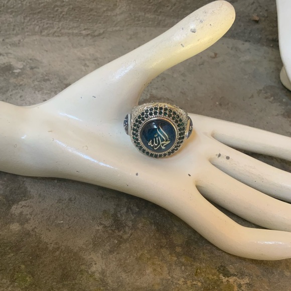 Silver Sapphire Stone Mens Ring - Picture 4 of 12